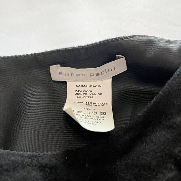 SARAH PACINI BLACK WOOL METALLIC FIBER ASYMMETRICAL SLEEVELESS SHIFT DRESS - M - Picture 8 of 12